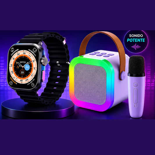 Combo Smartwatch + Parlante Karaoke + Micrófono Inalámbrico